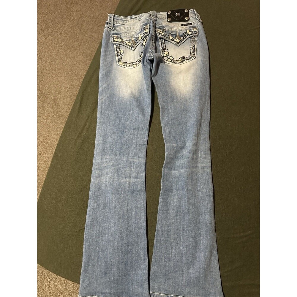 Miss Me Jeans Size 27 Light Blue Signature Leaf Vines Embroidered Pocket 29x30 - Picture 6 of 7